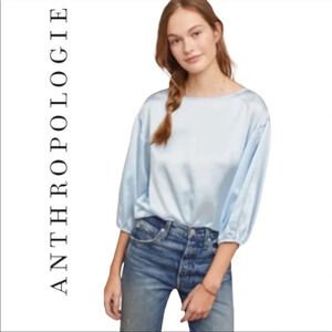 NWT new Anthropologie hutch baby blue satin blouse top m medium
